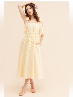 Mimose Linen Tie-Strap Midi Dress